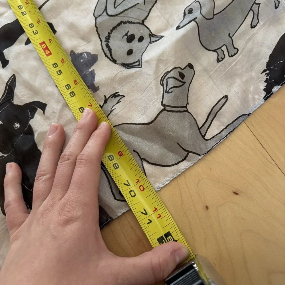 Vintage Dog Lover Womens Scarf 100% Silk Shawl Gray Feminine‎ Whimsy Coquette